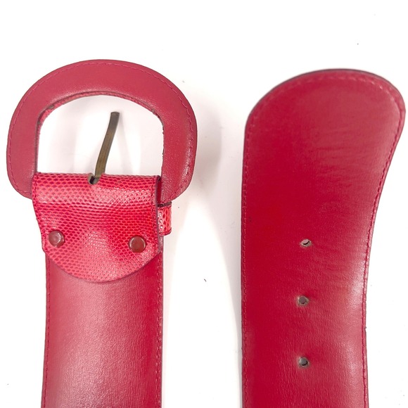 VTG Alcott‎ & Andrews Womens Wide Belt Red Genuine Lizard Skin Leather Italy M main image 4